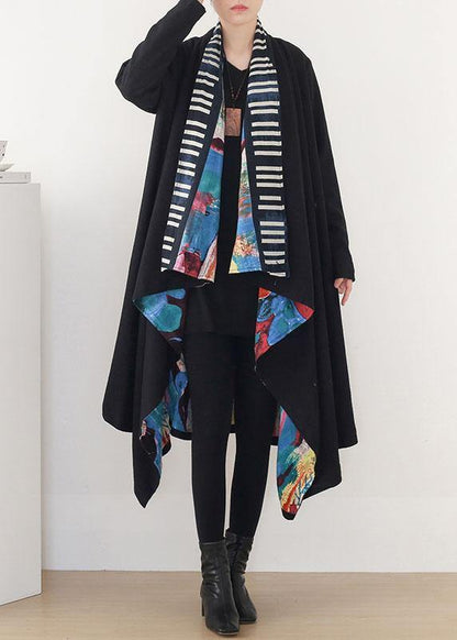 Black Red V Neck Asymmetrical Design Fall Long Sleeve Loose Coat
