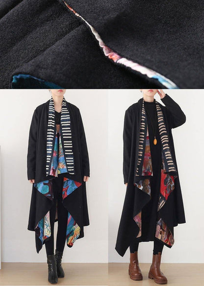 Black Red V Neck Asymmetrical Design Fall Long Sleeve Loose Coat
