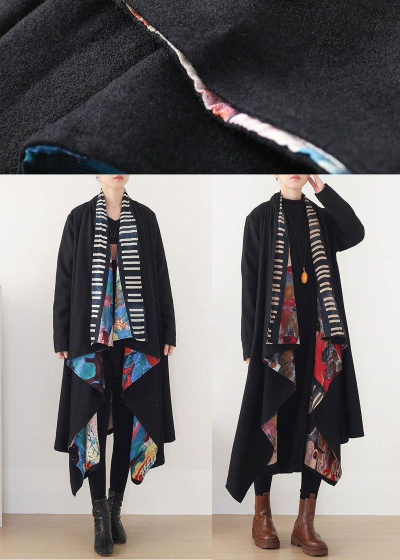 Black Red V Neck Asymmetrical Design Fall Long Sleeve Loose Coat