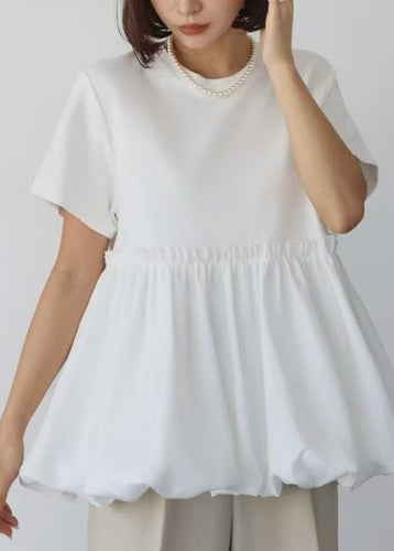 Black Ruffled Patchwork Cotton Tops Summer