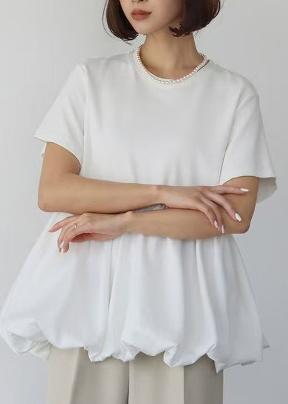 Black Ruffled Patchwork Cotton Tops Summer