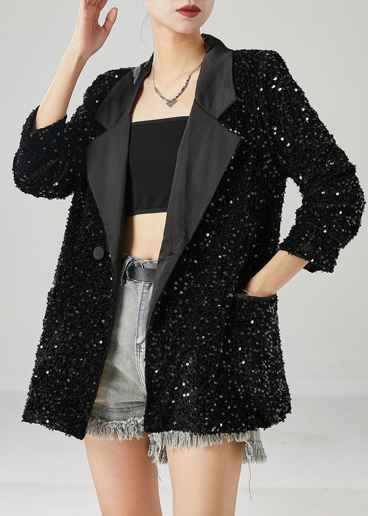 Black Sequins Double Breast Jackets Spring