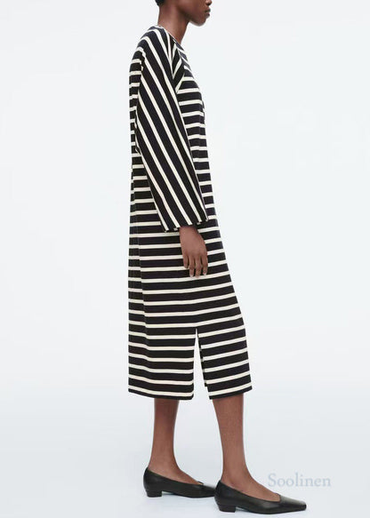 Black Striped Cotton Vacation Dresses Spring