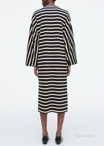 Black Striped Cotton Vacation Dresses Spring