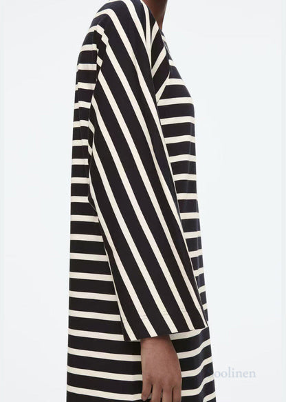 Black Striped Cotton Vacation Dresses Spring