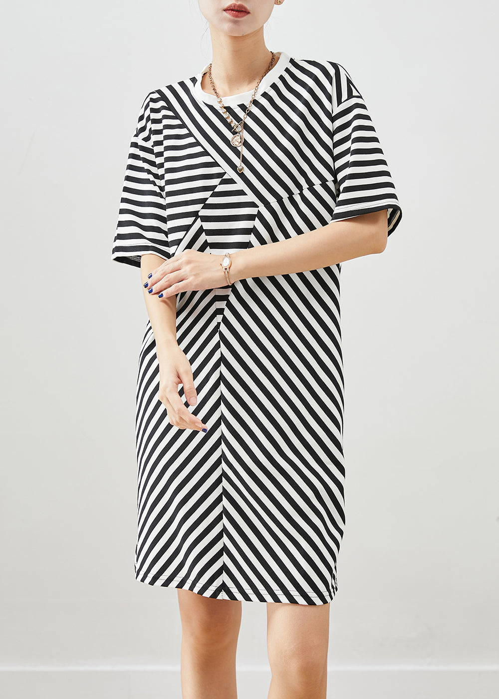 Black Striped Cotton Vacation Dresses Summer
