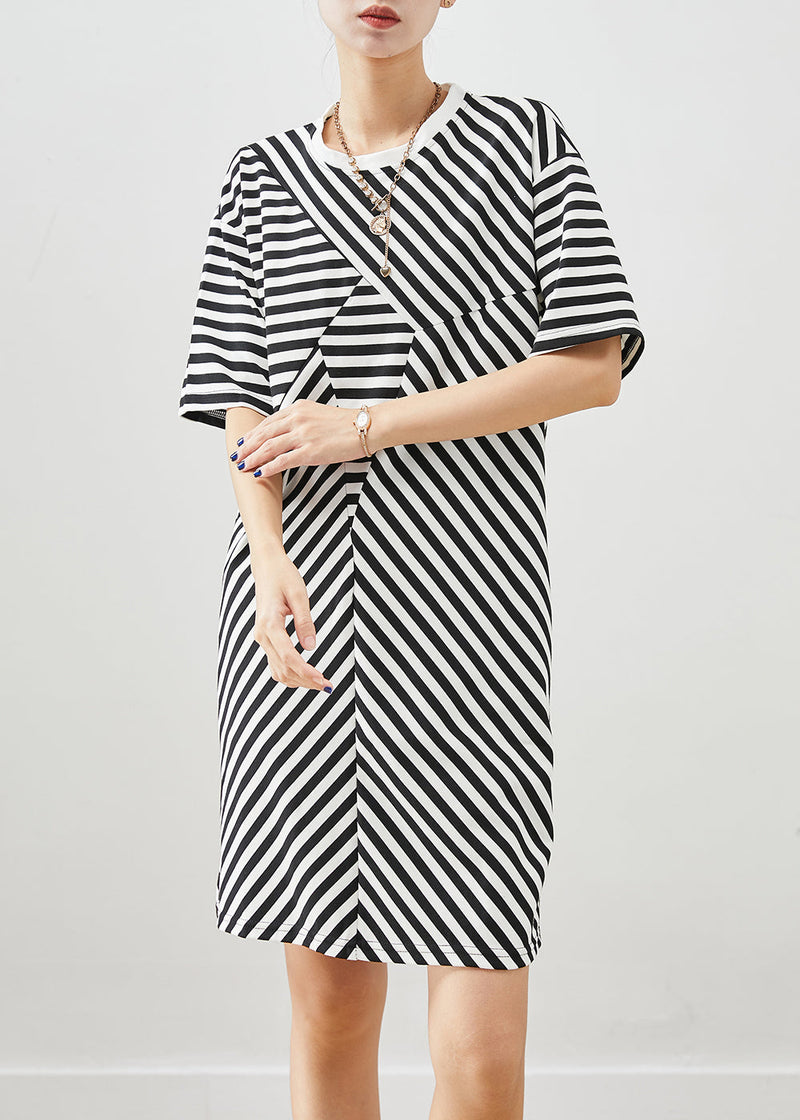 Black Striped Cotton Vacation Dresses Summer