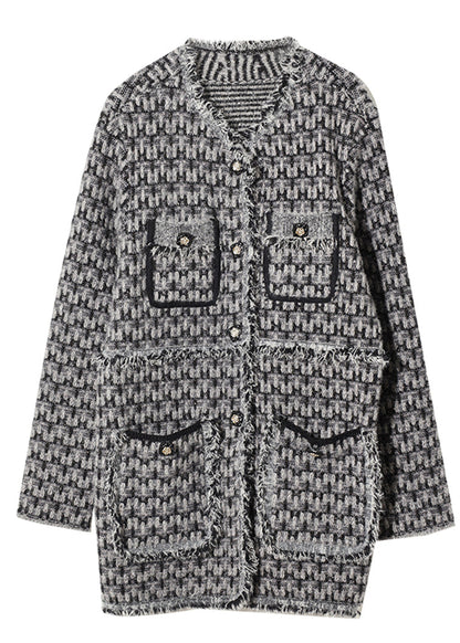 Black Tasseled Plaid Cotton Coats Spring