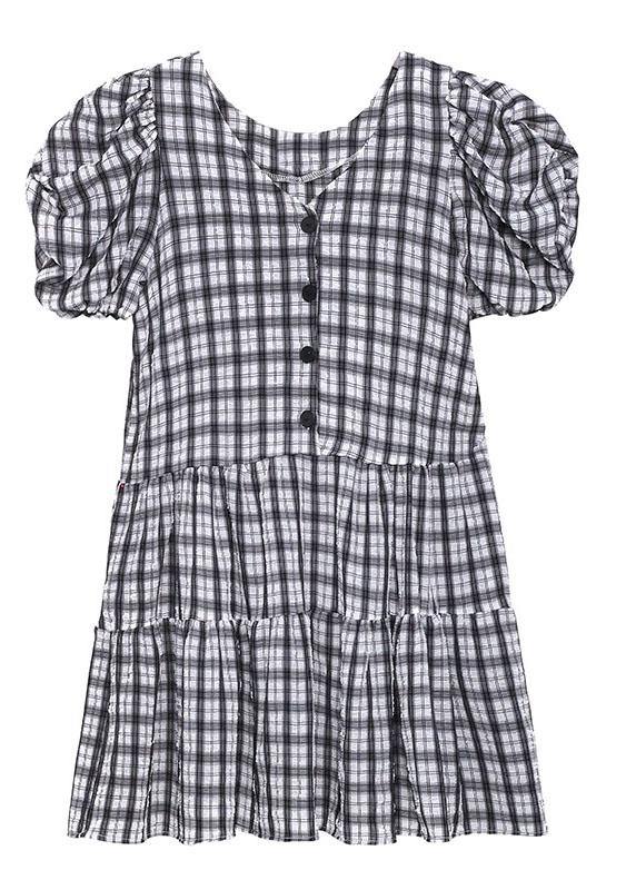 Black White Plaid Patchwork Vacation Dress Summer