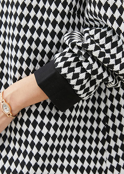 Black White Plaid Sailor Collar Cotton Dress Spring