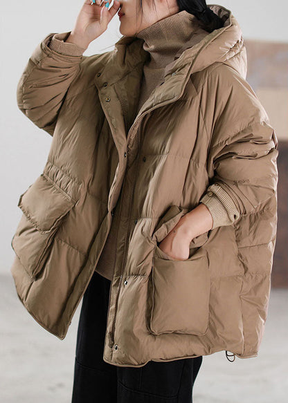 Black Zip Up Drawstring Duck Down Winter Coats