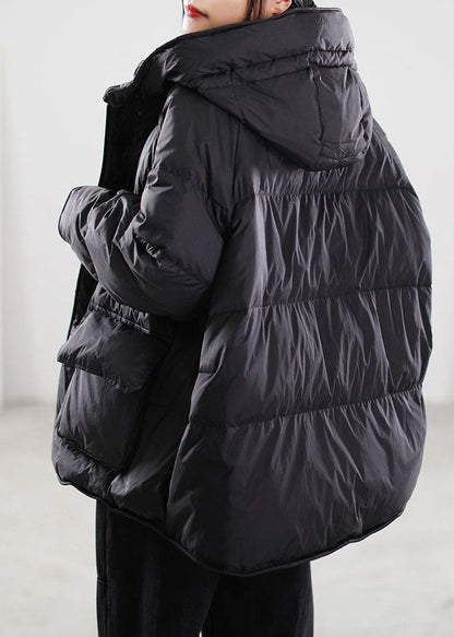 Black Zip Up Drawstring Duck Down Winter Coats