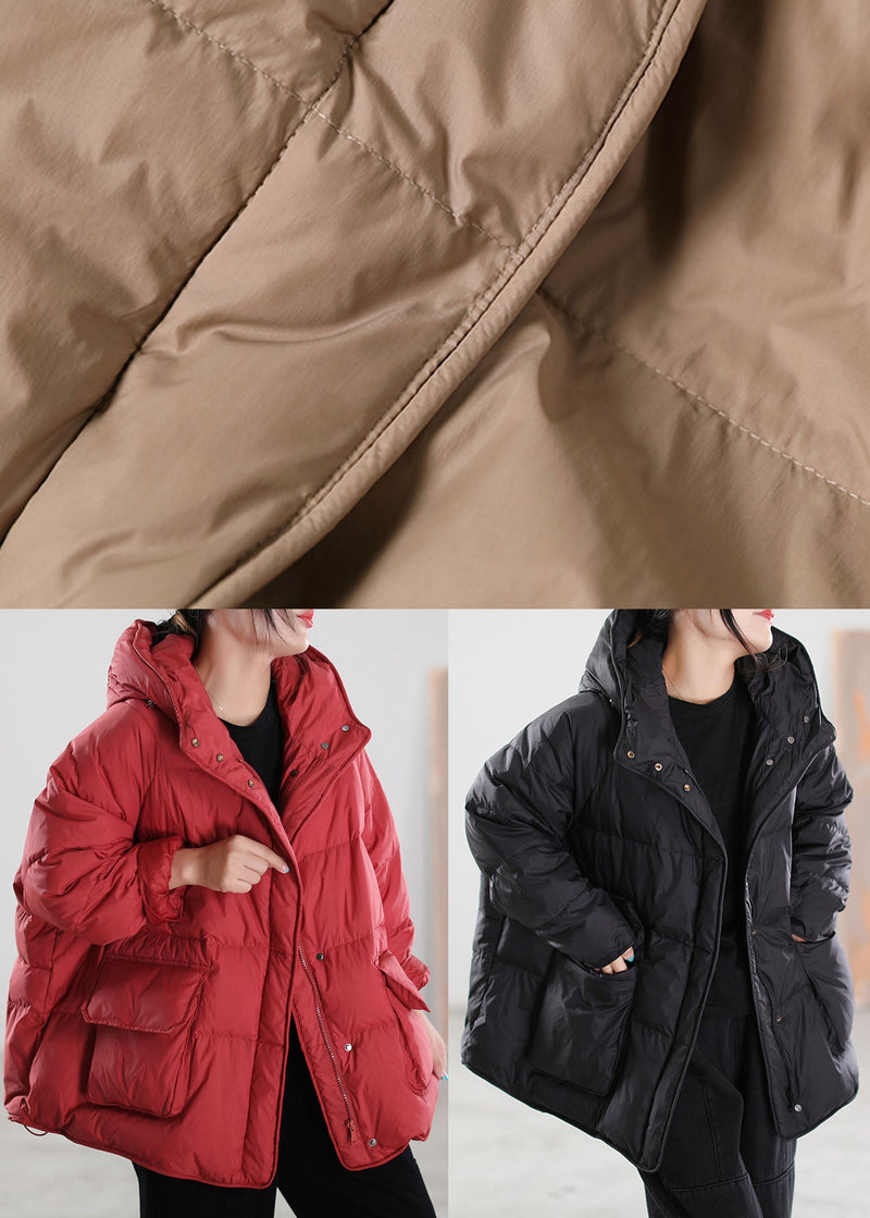 Black Zip Up Drawstring Duck Down Winter Coats