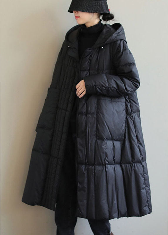 Black Loose Pockets Winter Down Coat