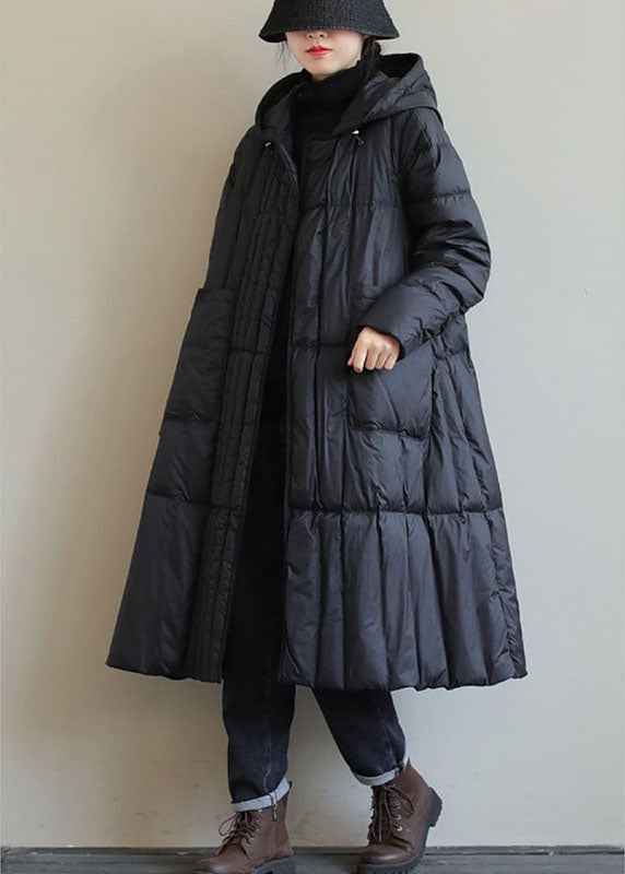 Black Loose Pockets Winter Down Coat