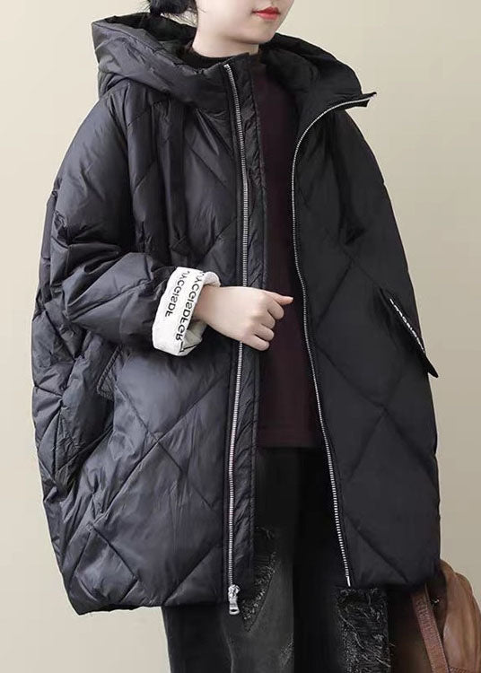 Black Long Puffer Jackets Winter Warm Cotton Blend Coats