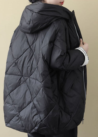 Black Long Puffer Jackets Winter Warm Cotton Blend Coats