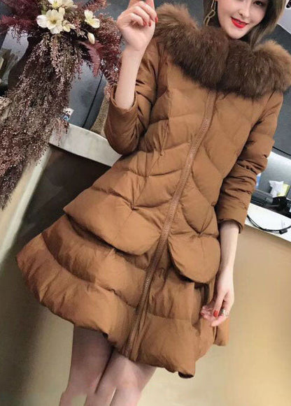 Black Zippered Fox Collar Winter Duck Down Winter Coats