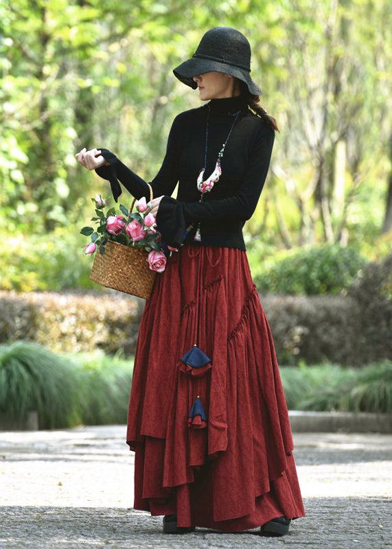 Blackish Green Asymmetrical Jacquard Cotton Skirt Spring