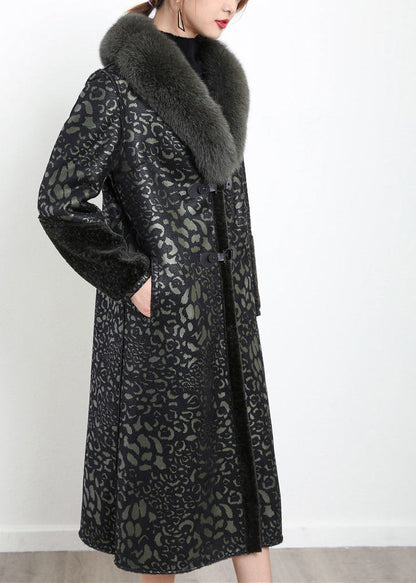 Blakcish Green Fox Collar Wear on Both Sides Cashmere Coat Outwear Winter