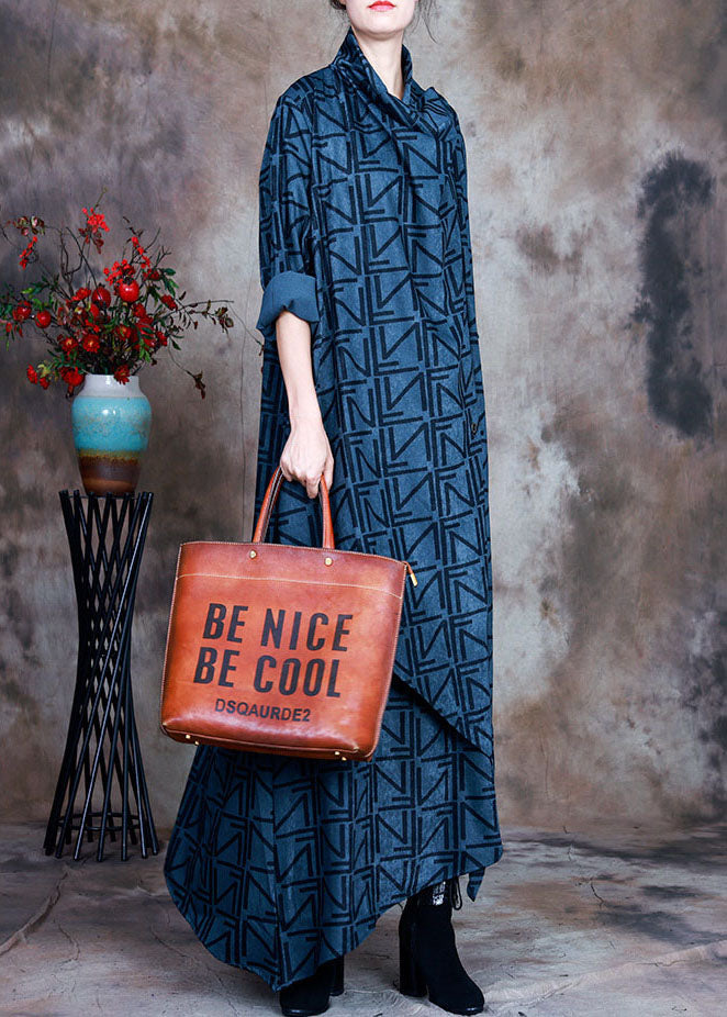 Blue Asymmetrical Print Robe Dresses Spring