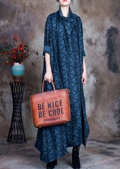 Blue Asymmetrical Print Robe Dresses Spring
