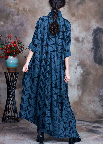 Blue Asymmetrical Print Robe Dresses Spring