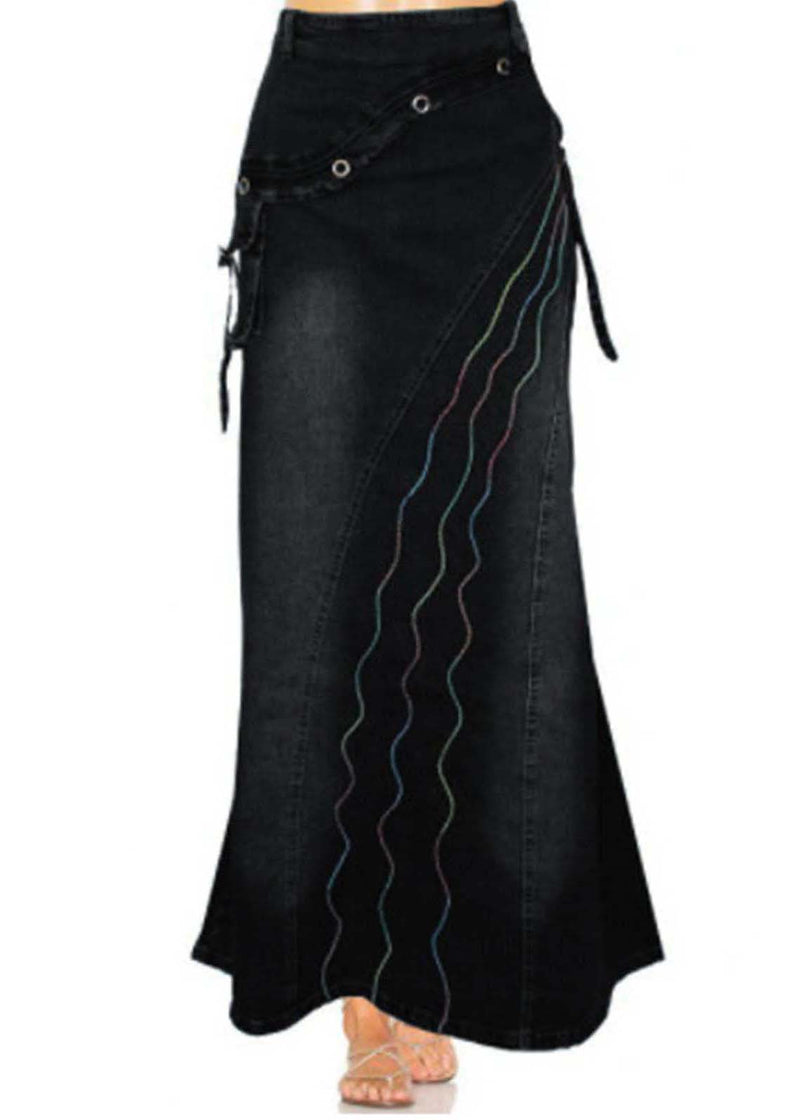 Blue Embroideried Patchwork Denim Skirts Summer