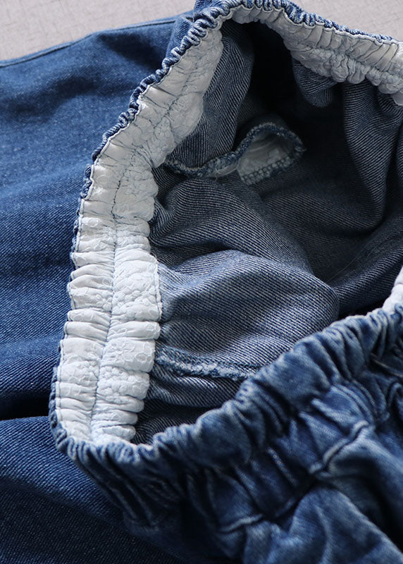 Blue Embroideried Denim Pants Spring