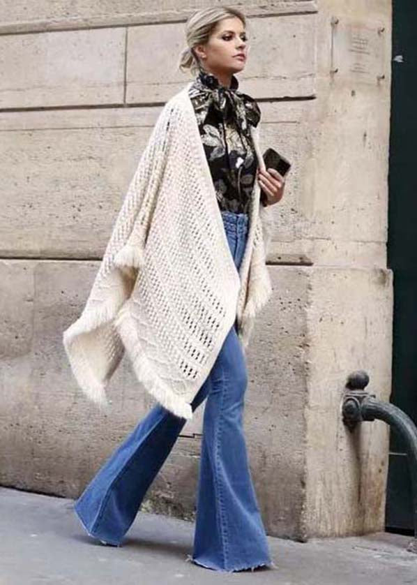 Blue High Waist Slim Fit Denim Flared Trousers Summer