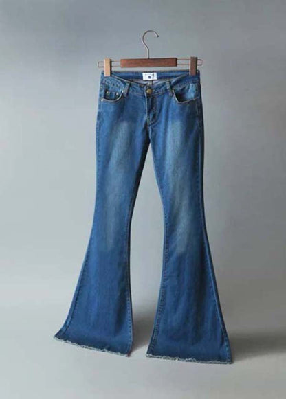 Blue High Waist Slim Fit Denim Flared Trousers Summer