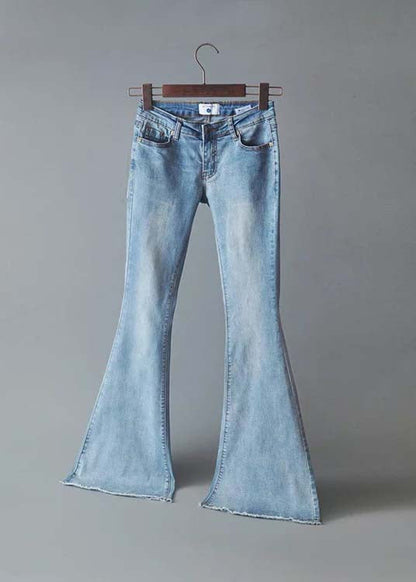 Blue High Waist Slim Fit Denim Flared Trousers Summer