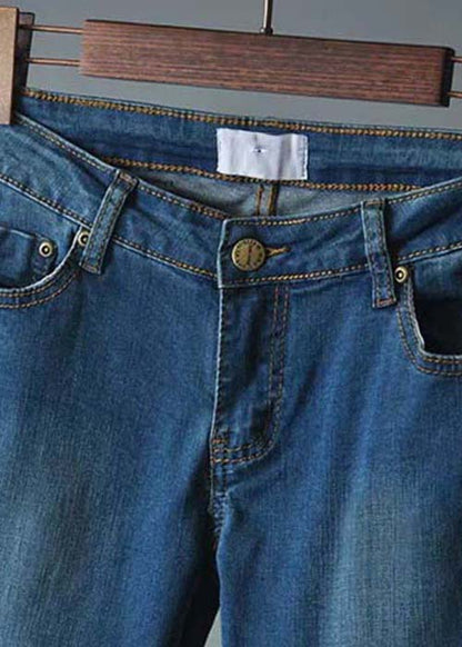 Blue High Waist Slim Fit Denim Flared Trousers Summer