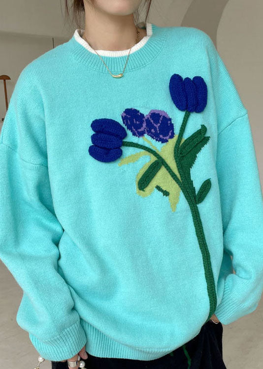 Blue Loose Knit Sweaters Winter