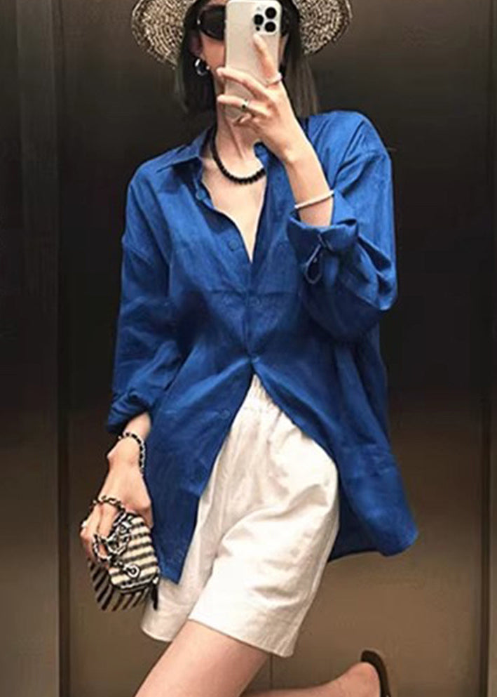 Boho Blue Oversized Cotton UPF 50+ Shirt Spring