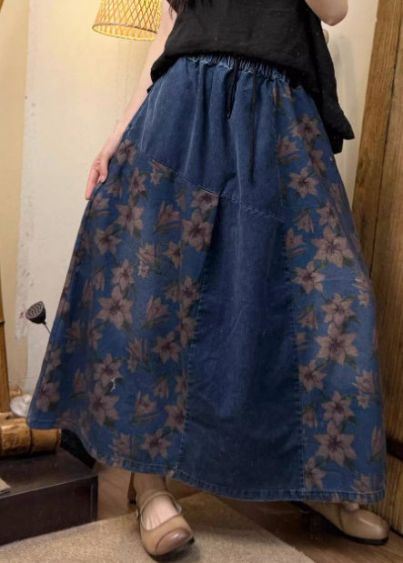 Blue Oversized Patchwork Denim a Line Skirt Summer