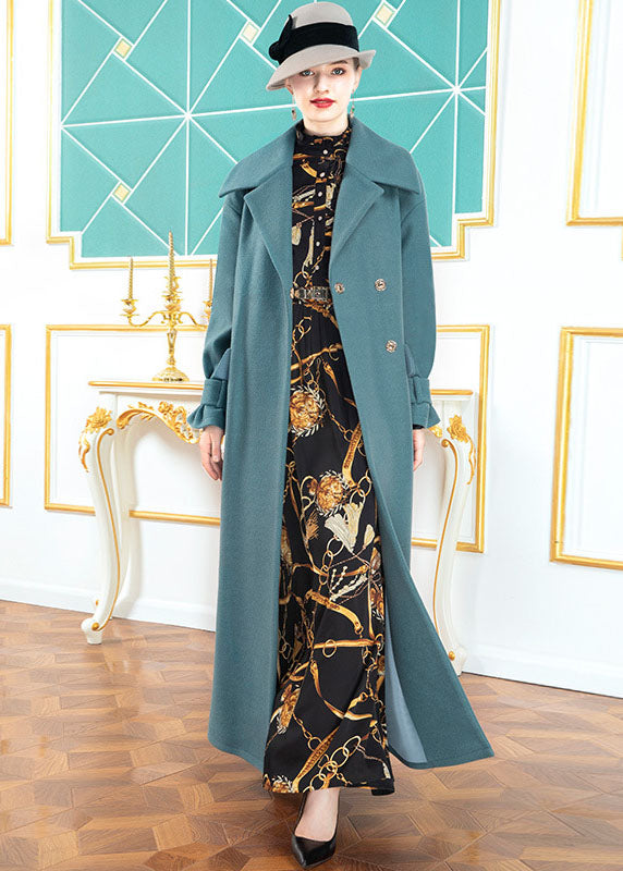 Blue Peter Pan Collar Pockets Woolen Wrap Coats Winter