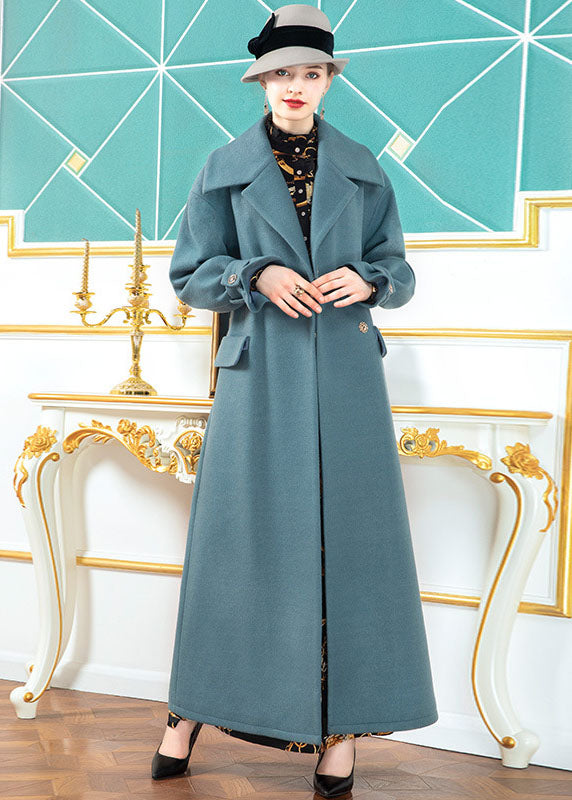Blue Peter Pan Collar Pockets Woolen Wrap Coats Winter