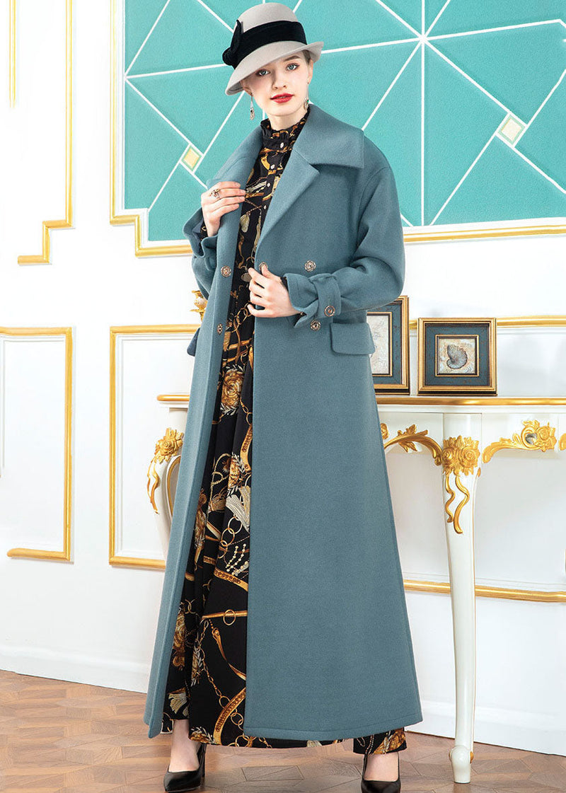 Blue Peter Pan Collar Pockets Woolen Wrap Coats Winter