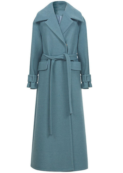 Blue Peter Pan Collar Pockets Woolen Wrap Coats Winter