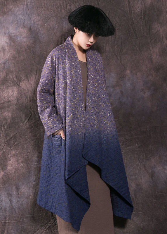 Blue Print Pockets Fine Cotton Filled Winter Wrap Coat