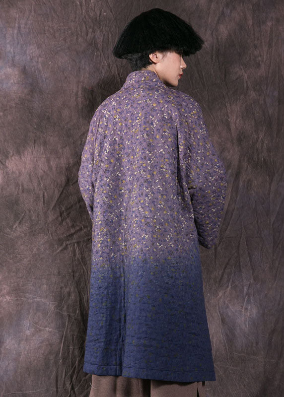 Blue Print Pockets Fine Cotton Filled Winter Wrap Coat