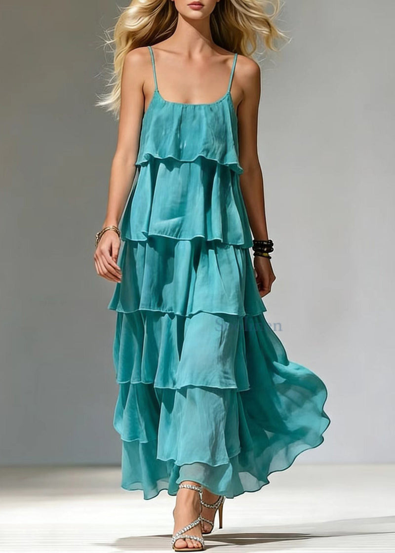 Blue Ruffled Cotton Beach Dress Summer