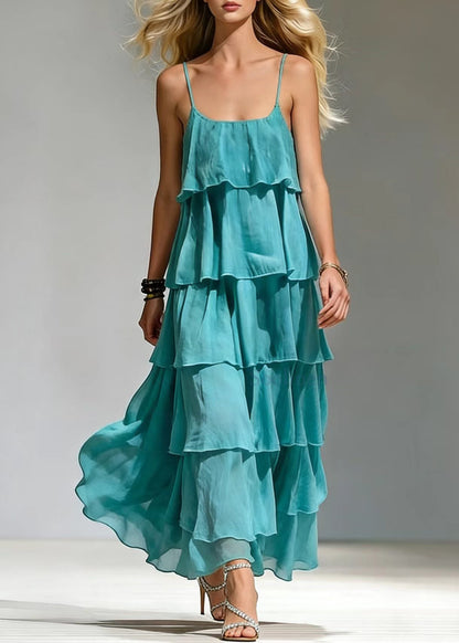 Blue Ruffled Cotton Beach Dress Summer