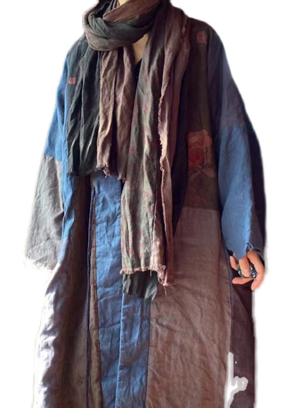 Blue V Neck Patchwork Fine Cotton Filled Coat Winter