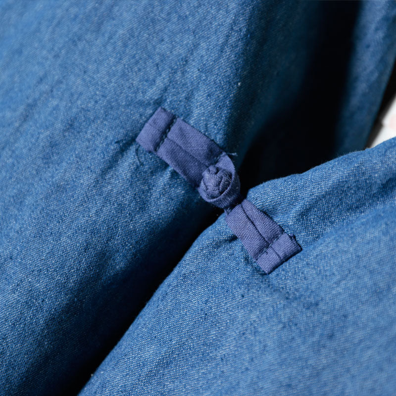 Blue V Neck Pockets Cotton Winter Long Sleeve Coat