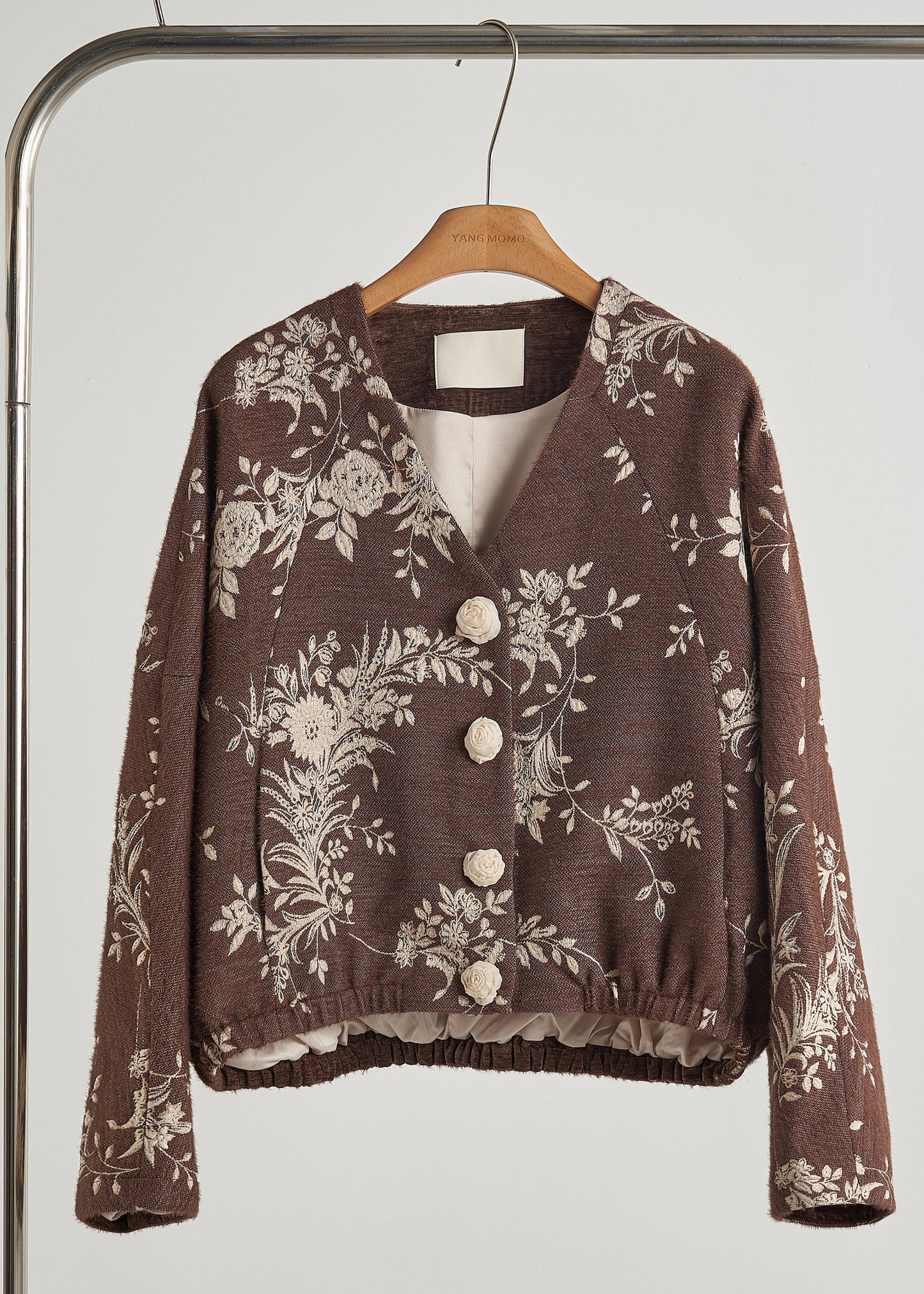 Brown Embroidered Decorated Cotton Jackets Spring