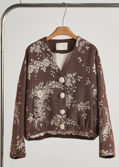 Brown Embroidered Decorated Cotton Jackets Spring