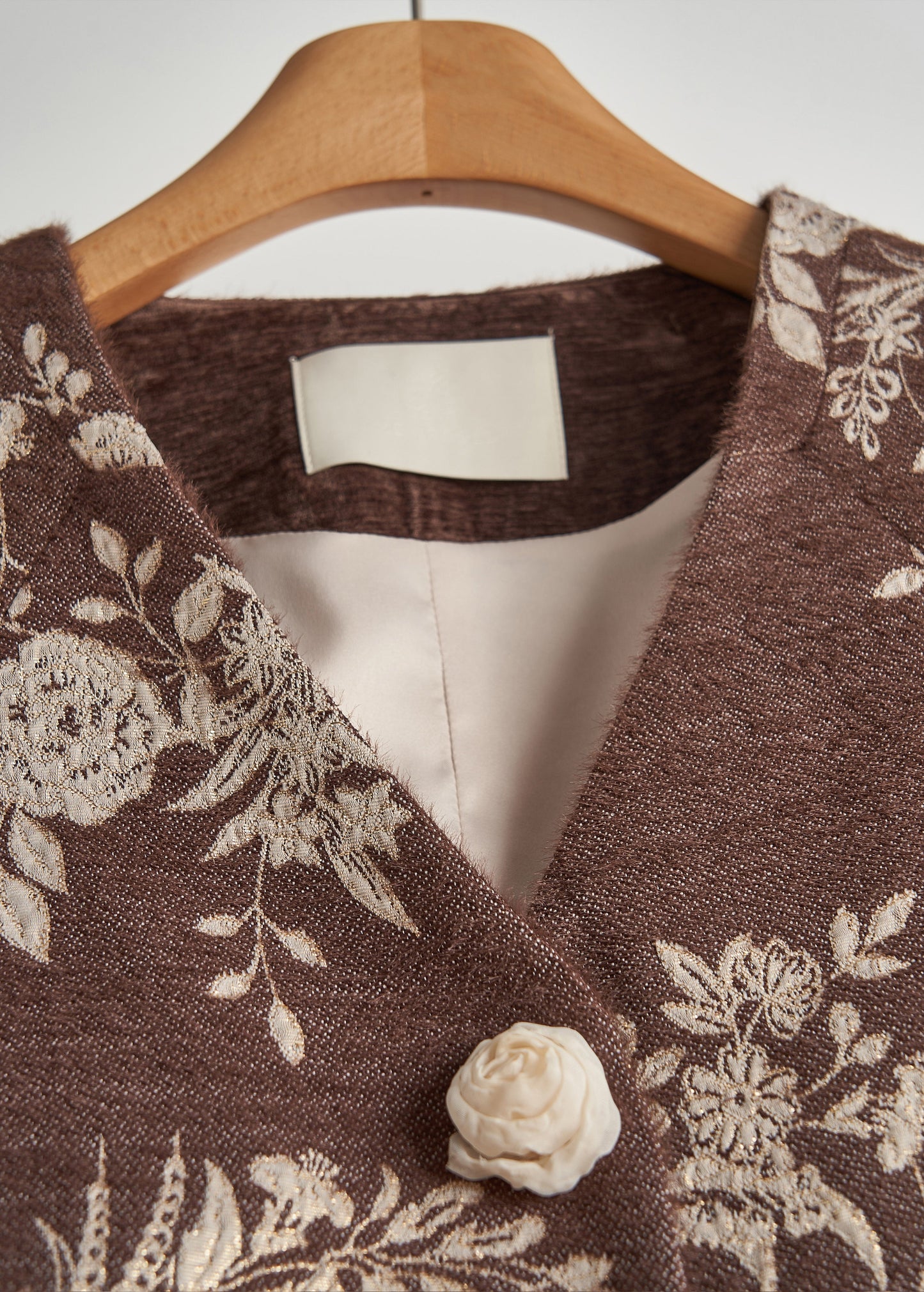 Brown Embroidered Decorated Cotton Jackets Spring