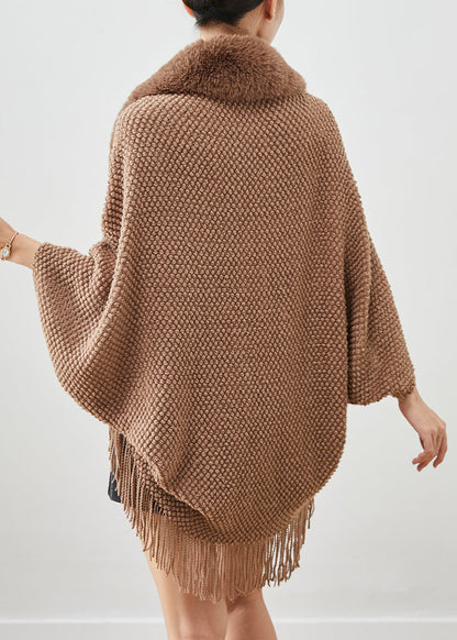 Brown Fur Collar Tasseled Knit Cardigans Fall